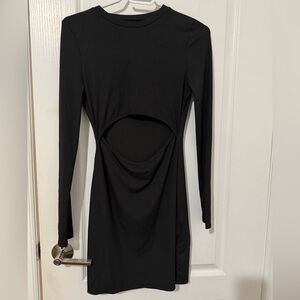 SHEIN Black Long-Sleeve Cutout Midi Dress